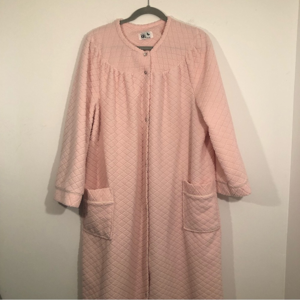 KiKi Robe Housecoat Pale Pink Womens Snap Down 2 Pocket Fleece